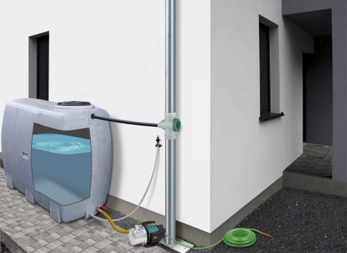 Zestaw dekoracyjny na deszczówkę 1000 L Verona granitowy MPI