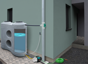 Zestaw dekoracyjny na deszczówkę 1000 L Rimini granitowy MPI