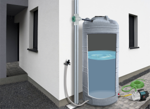 Zestaw dekoracyjny na deszczówkę 1000 L Grande granitowy MPI