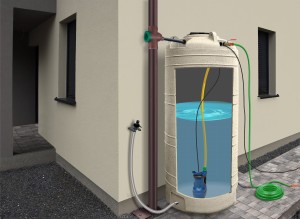 Zestaw dekoracyjny na deszczówkę Grande 2000 l z pompą GAP X80 piaskowy MPI