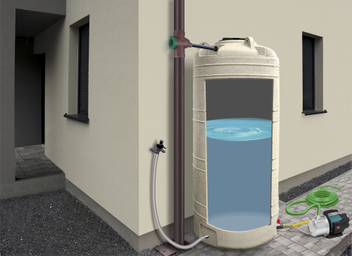 Zestaw dekoracyjny na deszczówkę Grande 2000 l z pompą EKJ 802S piaskowy MPI