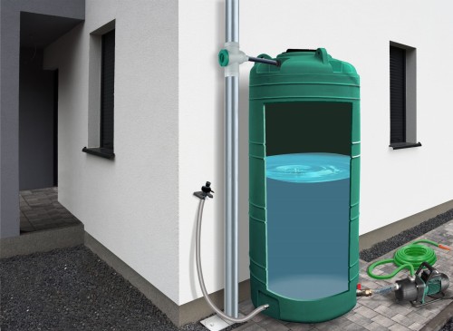 Zestaw dekoracyjny na deszczówkę Grande 2000 l z pompą EKJ 802S zielony MPI