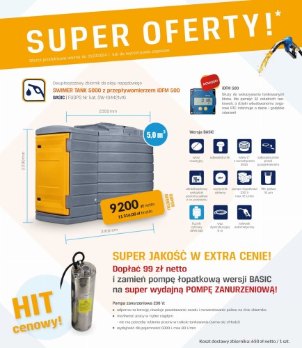 Zbiornik na paliwo ON 5000 L SWIMER 5000 FUDPS przepływomierz IDFM 500 pompa zanurzeniowa  zbiornik na olej napędowy 5000 l