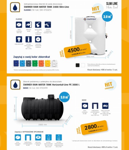 Zbiornik na deszczówkę 3000 L SWIMER  Slim-Line SLJP CLASSIC PROMOCJA zbiornik na wodę deszczową 3000 l