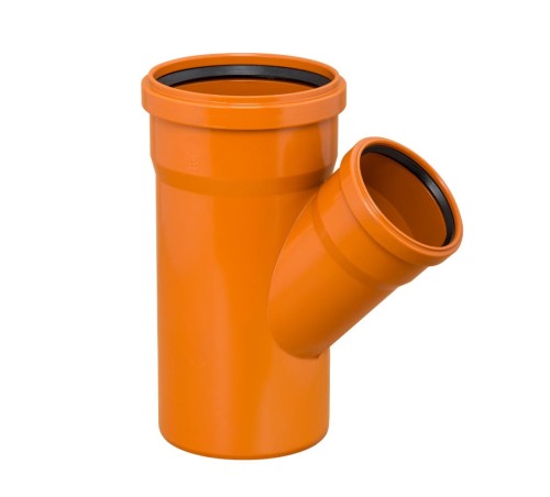 Trójnik kanalizacyjny PVC 200/110/45° oranż