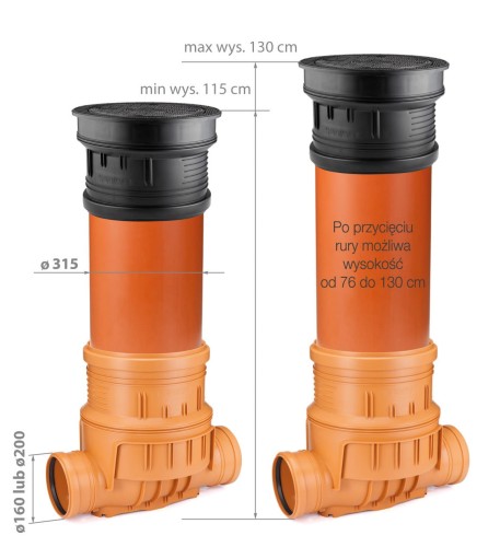Studzienka przelotowa z zasuwą burzową ø 315/160 3T H-1300 wysoka Karmat