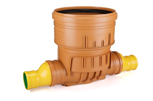 Kineta przelotowa z przyłączem drenarskim Ø 400/72-100  do rury gładkiej Karmat