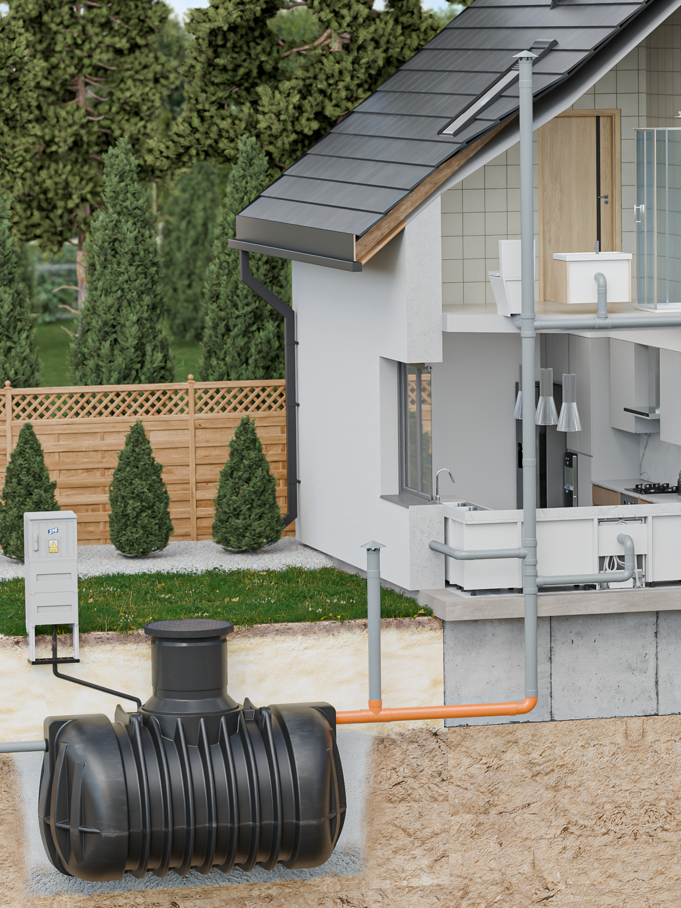 Montaż biologicznej oczyszczalni JFC AquaClean 6 – odprowadzanie oczyszczonych ścieków do cieku wodnego.