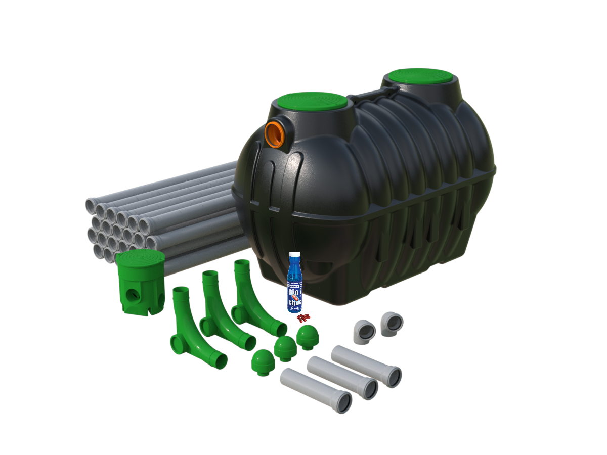 Przydomowa oczyszczalnia drenażowa 2500L BOLT 2.5 Marseplast z biopreparatem – ekologiczne oczyszczanie ścieków dla 4-5 osób.