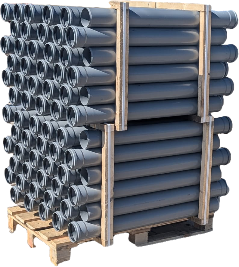 Paleta rur kanalizacyjnych PVC-U 110 mm, długość 1 m – do instalacji wewnętrznych 120 szt.