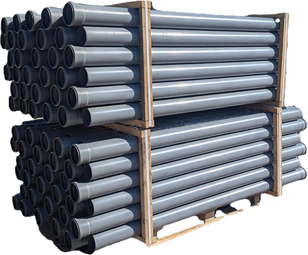 Paleta 240 rur kanalizacyjnych PVC-U 110 mm, długość 2 m – do instalacji wewnętrznej.