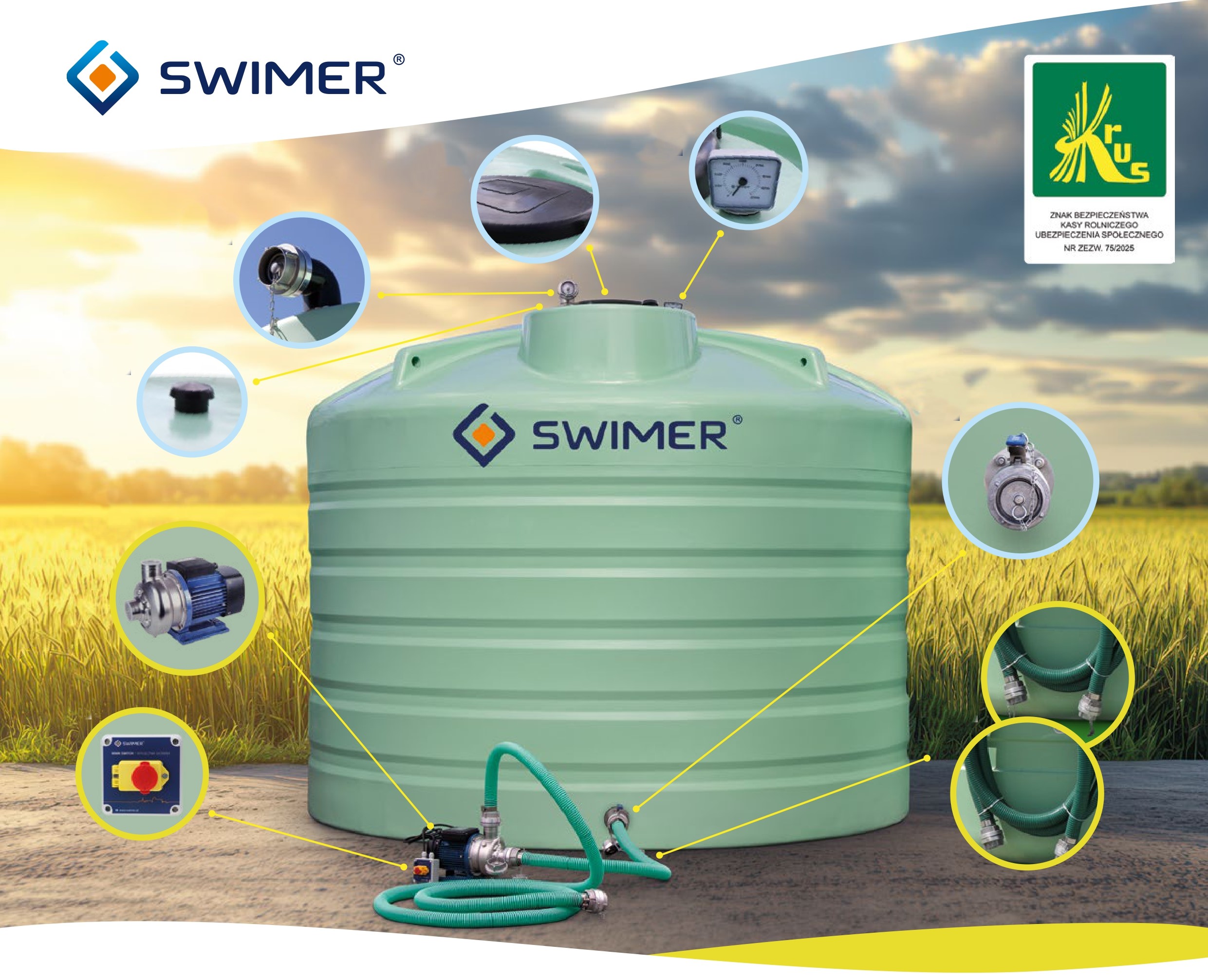 Zbiornik na nawóz RSM 22000 l SWIMER AGRO TANK FUJP Basic Flex wyposażenie.
