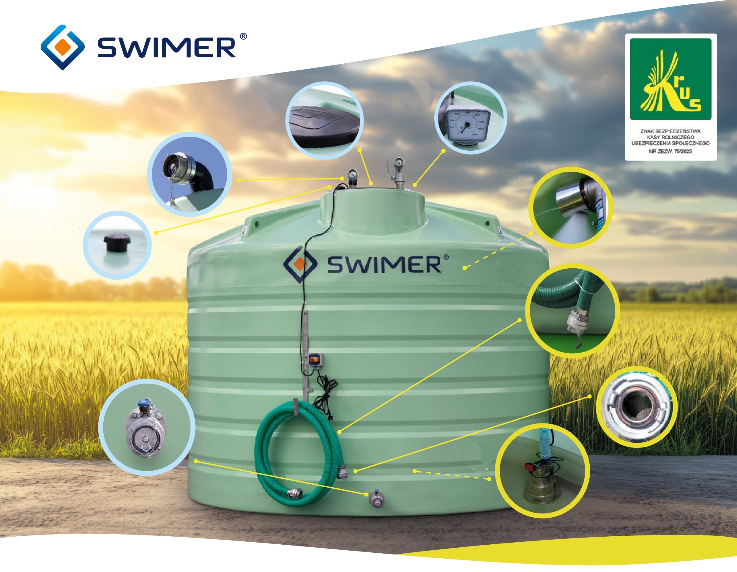 Zbiornik na nawóz rsm 22000 l SWIMER AGRO TANK FUJP Prestige widok wyposażenia.