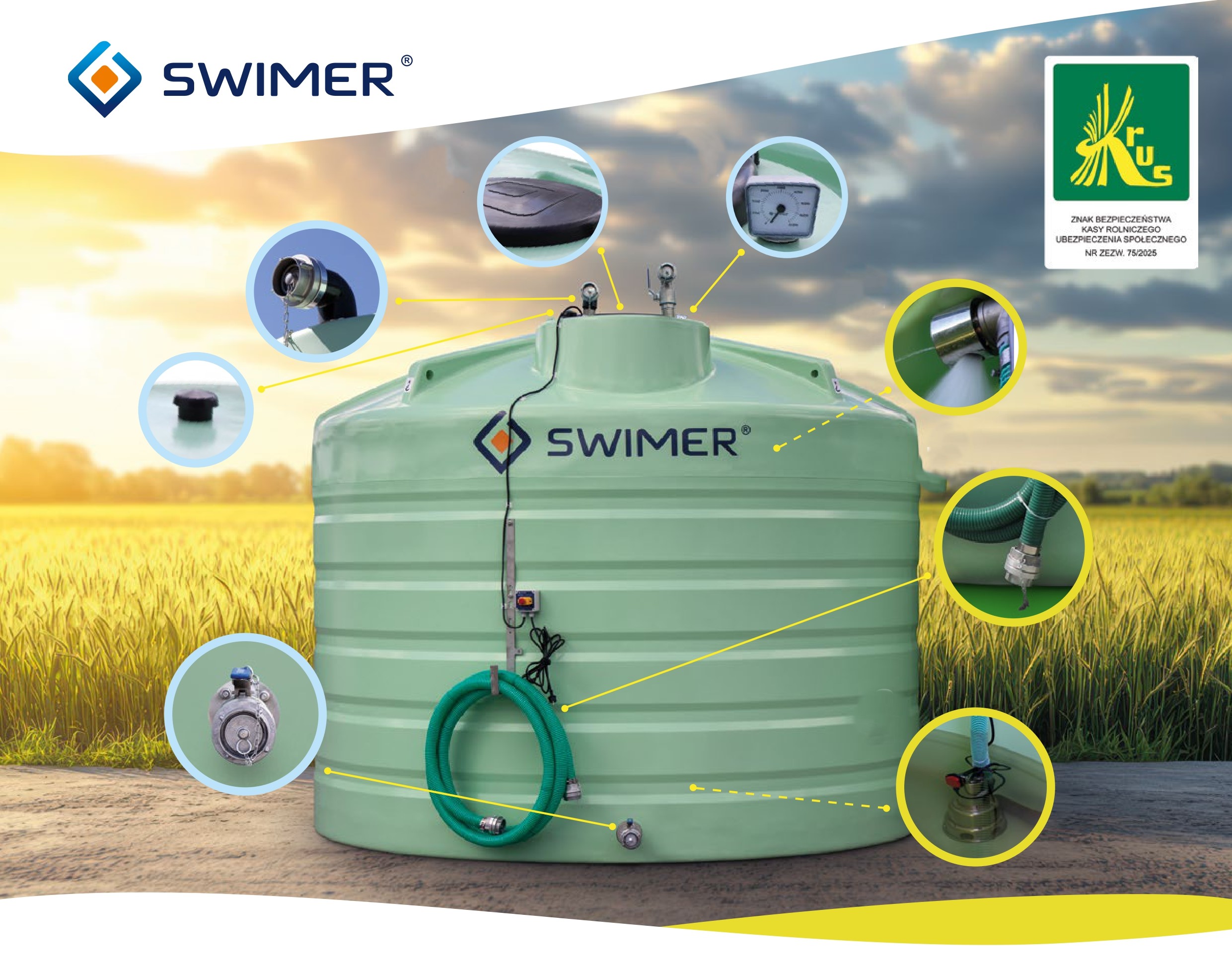 Zbiornik do nawozu RSM 22000 L SWIMER FUJP Exclusive widok wyposażenia.