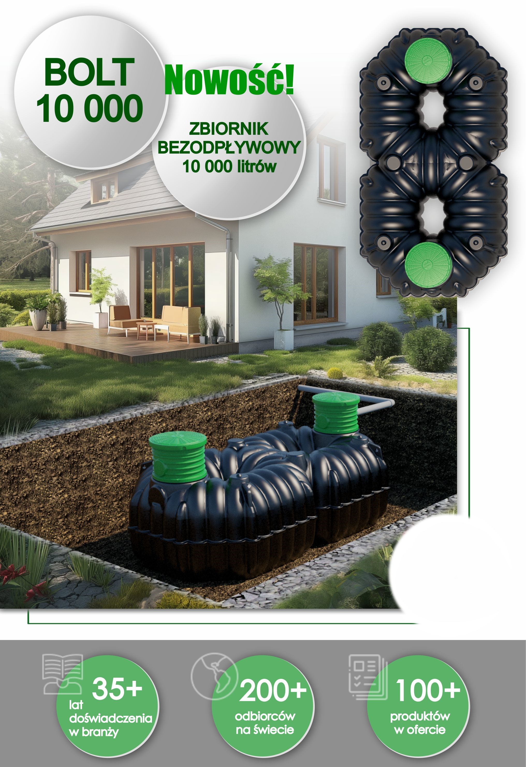 Zbiornik bezodpływowy na nieczystości 10000L BOLT Marseplast – szczelny i wytrzymały zbiornik do magazynowania ścieków.