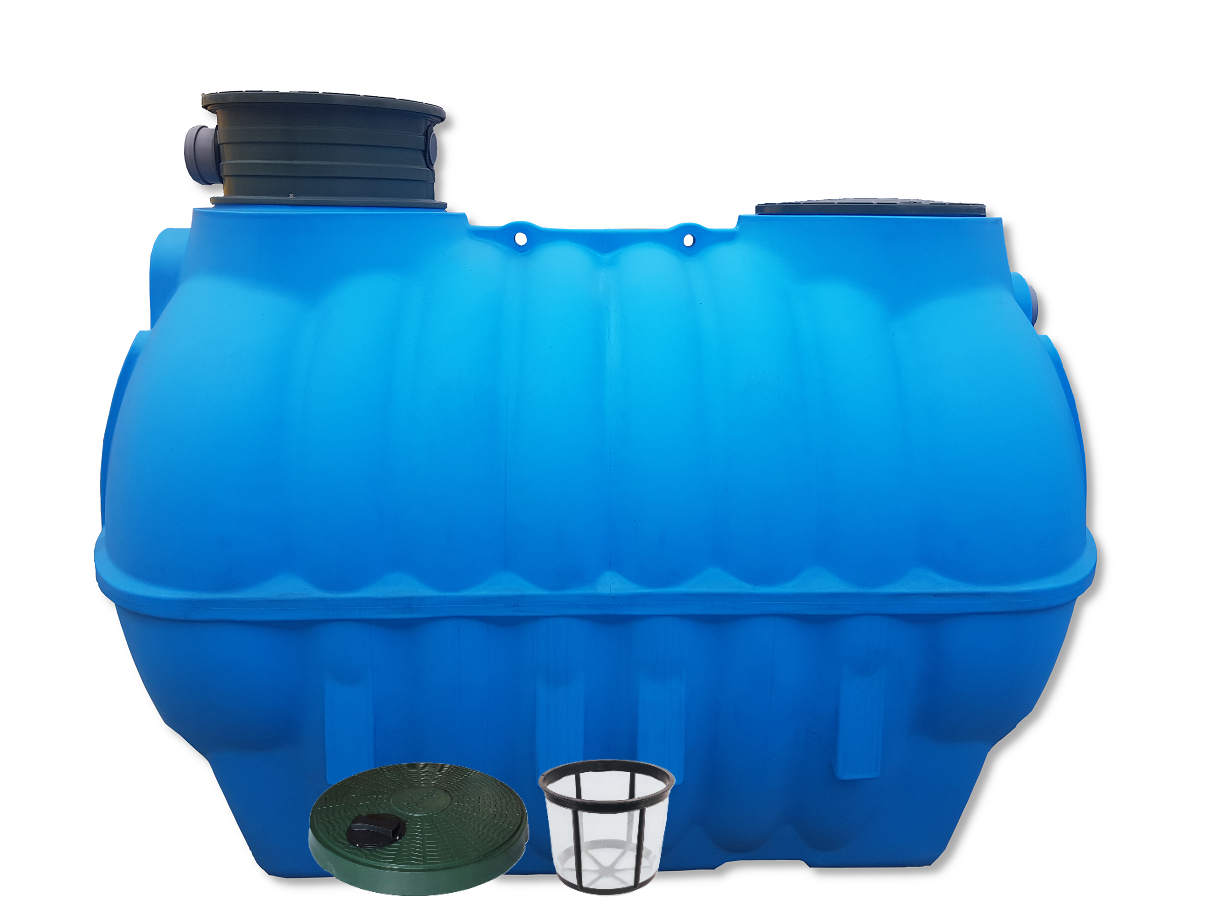 Zbiornik na deszczówkę 2500L BOLT Marseplast z filtrem i pokrywą – trwałe rozwiązanie do gromadzenia wody.