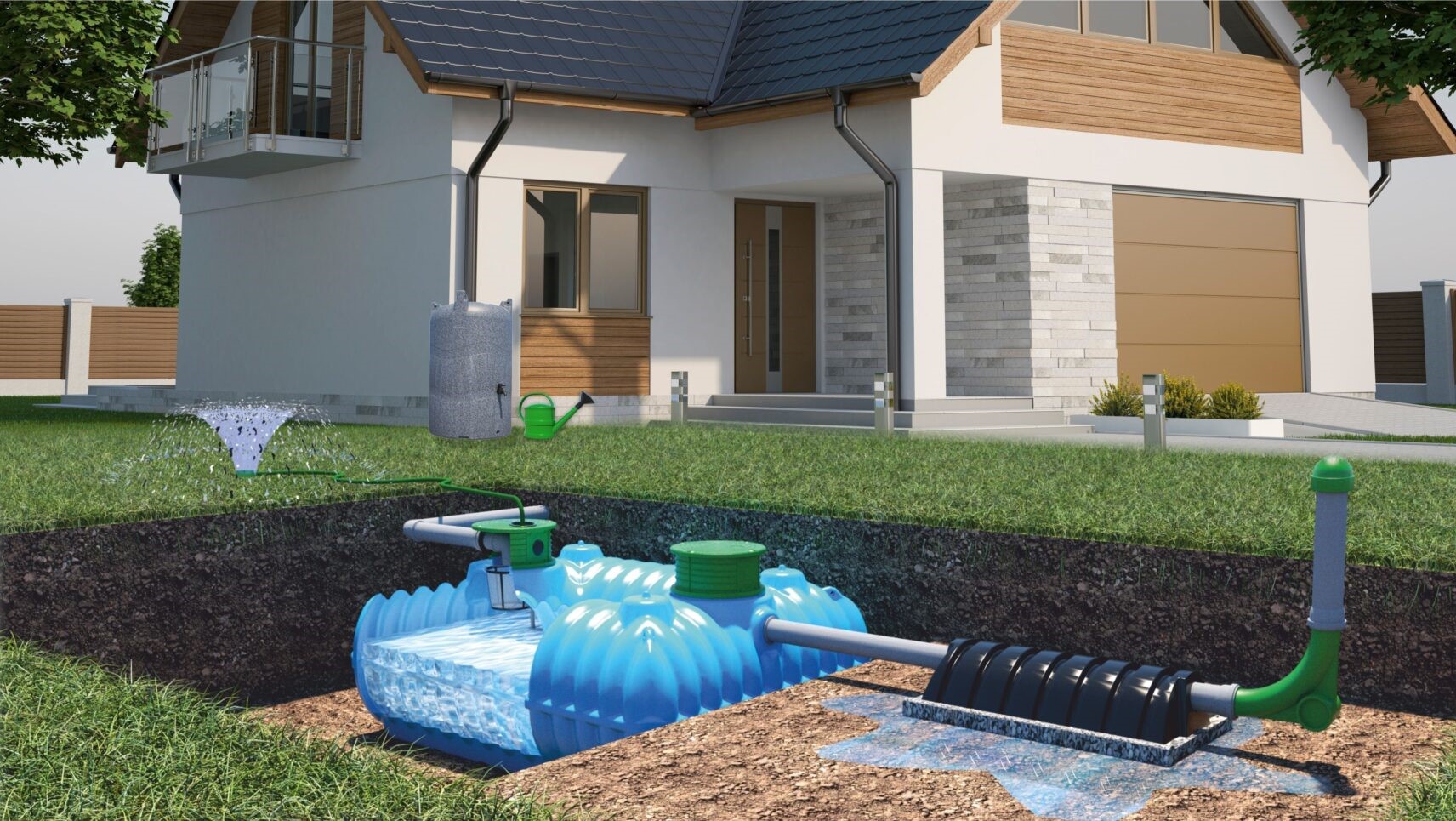 Instalacja podziemnego zbiornika BOLT 3000L Marseplast – przygotowanie wykopu i montaż w ogrodzie.