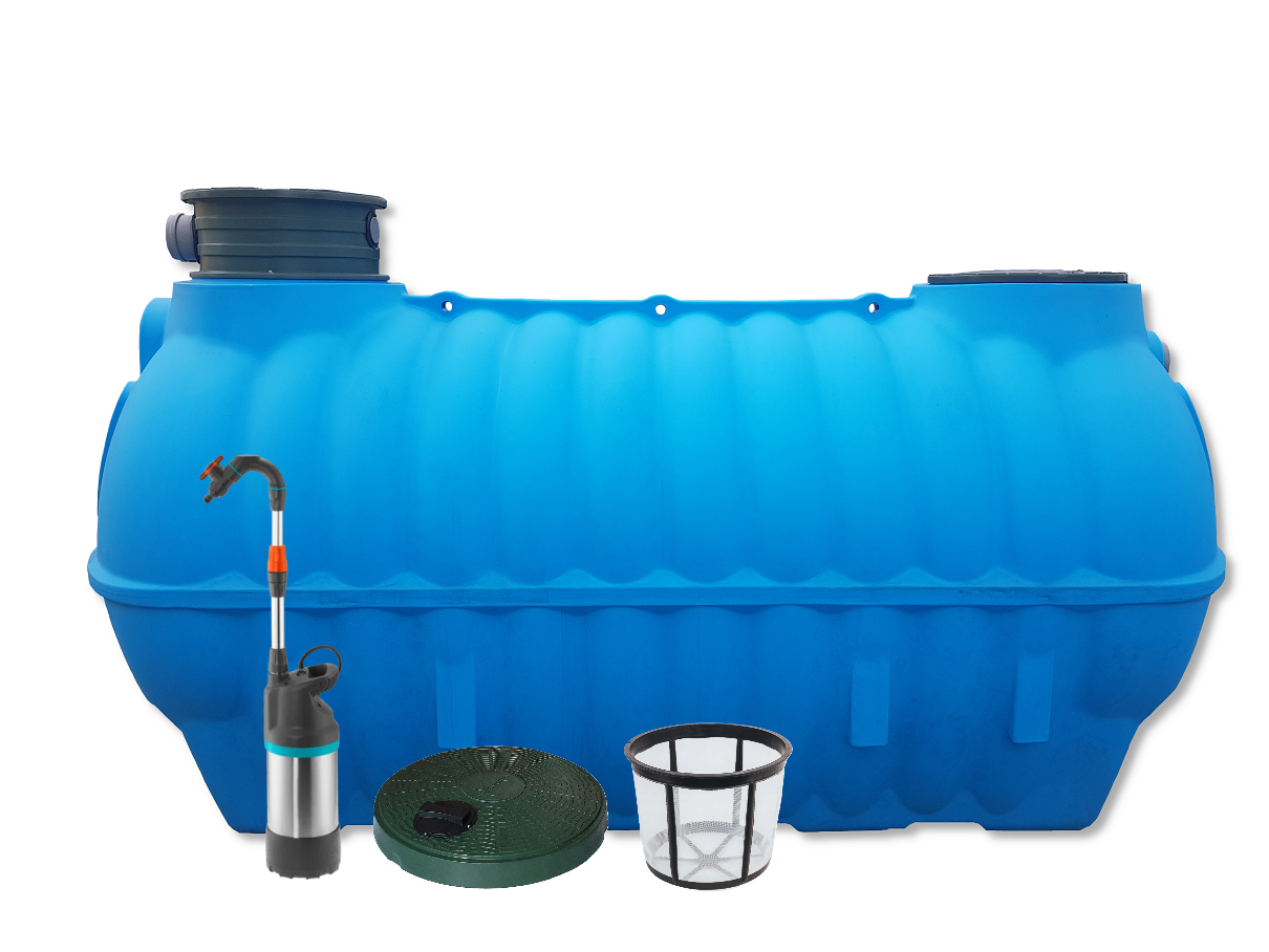 Zbiornik na deszczówkę 3500L BOLT Marseplast z pompą, filtrem i pokrywą deszczową.