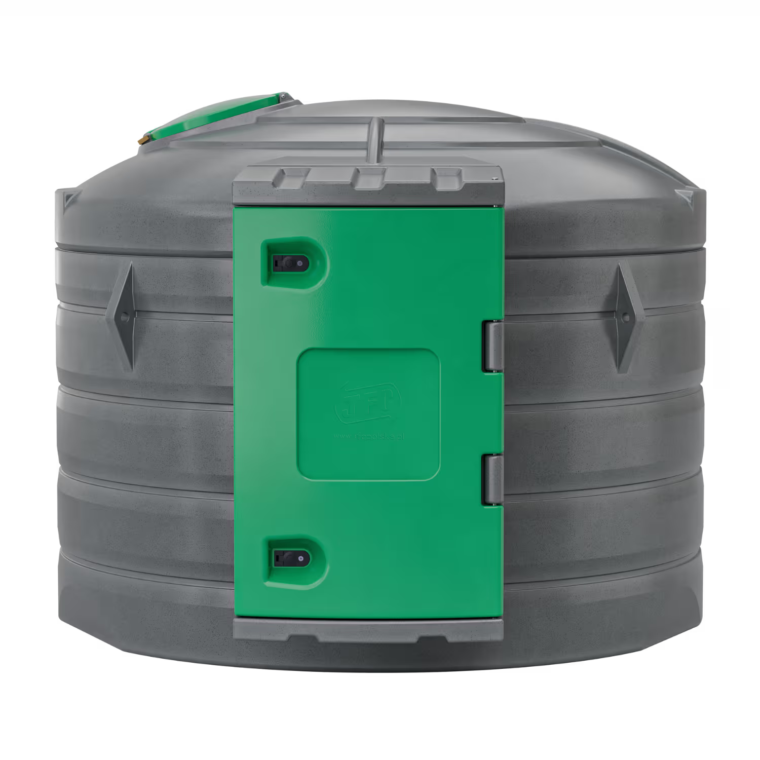 Zbiornik na paliwo 5000L JFC Diesel Duo – widok z przodu z szafą dystrybucyjną.