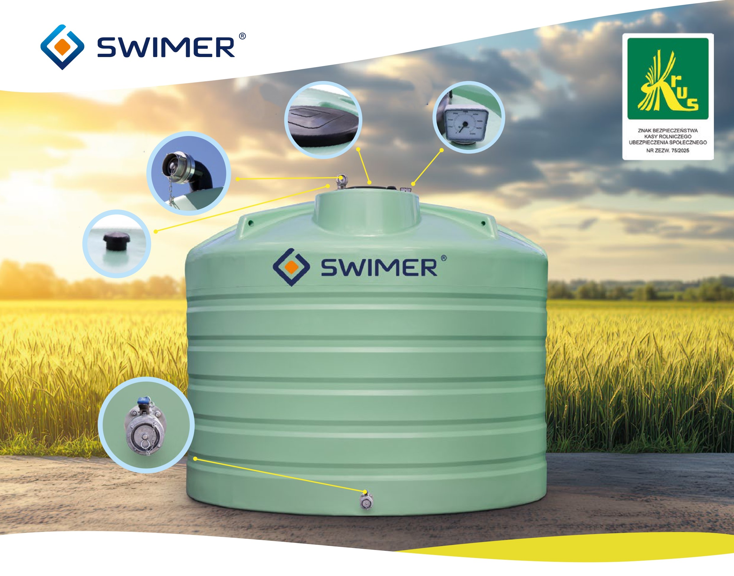 Zbiornik na RSM 22000 SWIMER AGRO TANK BASIC wyposażenie.